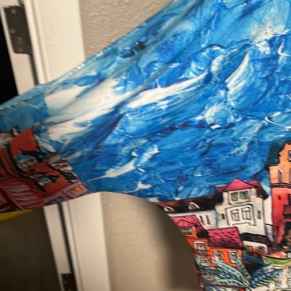 Boxy cut Italy print blouse vneck raglan sleeve NWT - Picture 6 of 8